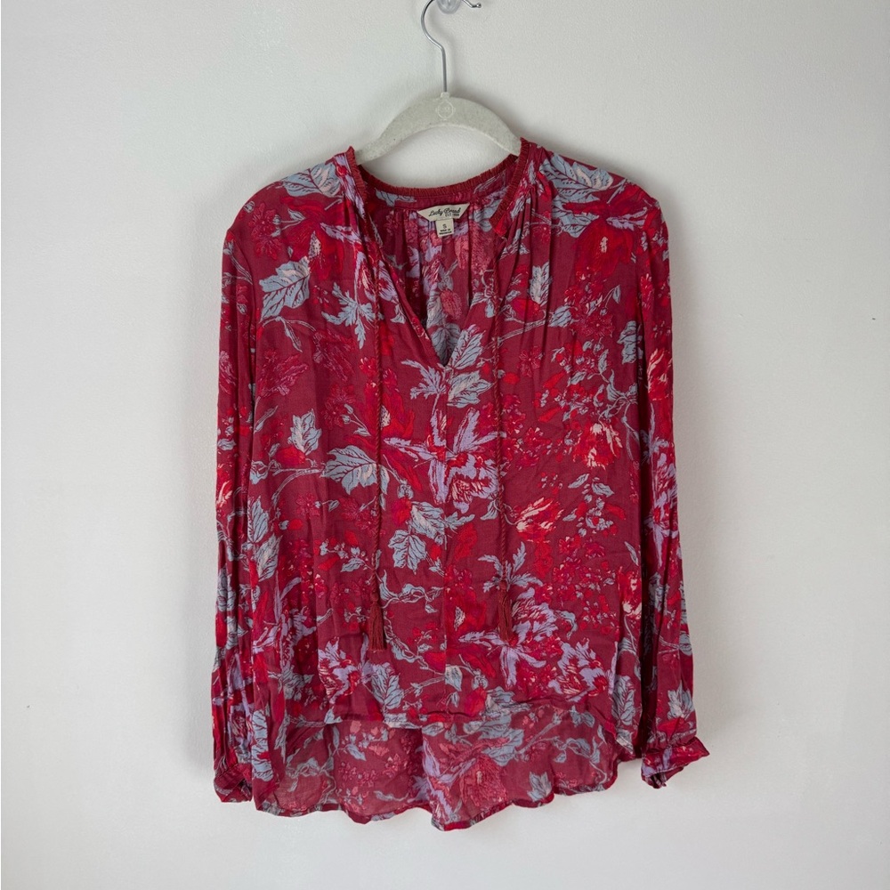 Lucky Brand Red and Blue Floral Blouse